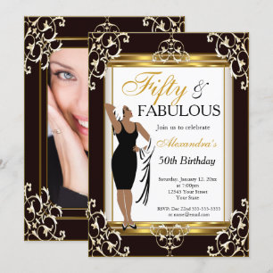 Invitation Déco Lady Gold Black 50th Fabuleux photo d'anniver