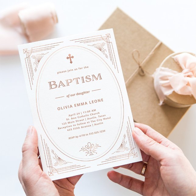 Invitation Déco moderne | Baptême d'or et de blanc Rose de Fa (Créateur téléchargé)