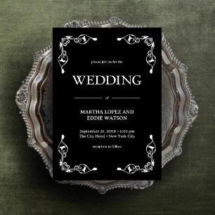 Invitation Déco Moderne Élégant Mariage Noir et Blanc Onyx