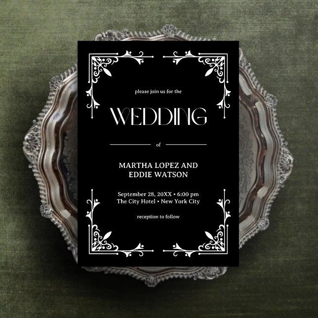 Invitation Déco moderne | Élégant Mariage noir et blanc Onyx (Créateur téléchargé)
