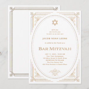 Invitation Déco moderne   Faux Gold et White Bar Mitzvah