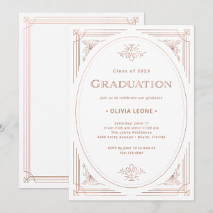 Invitation Déco moderne   Faux Rose Gold et White Graduation