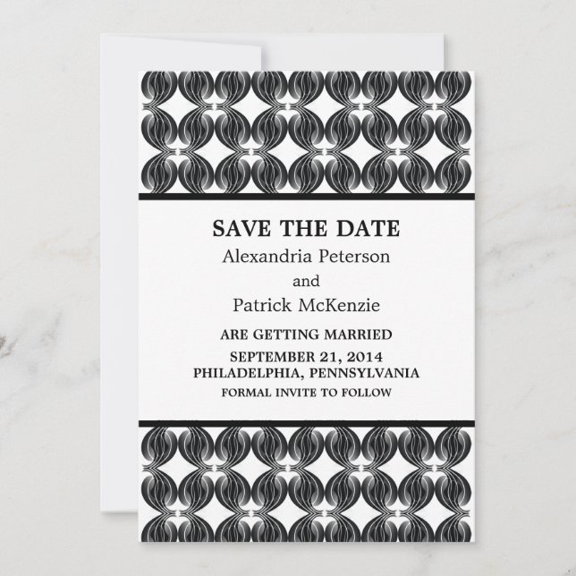 Invitation Déco moderne noir Enregistrer l'Invitation de date (Devant)