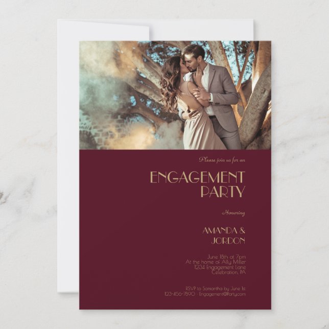 Invitation Déco type or | Burgundy Engagement Party Photo (Devant)