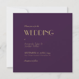 Invitation Déco type or | Carré foncé violet Mariage