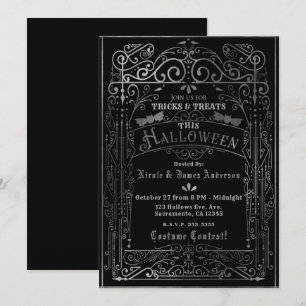 Invitation Deco victorien vintage noir et argenté Halloween
