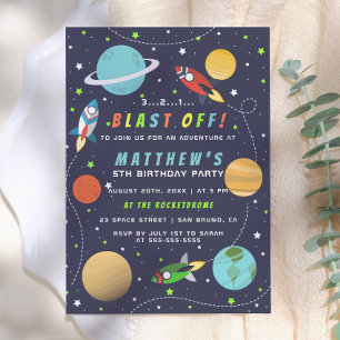 Invitation Décollage ! Thème d'anniversaire sur l'espace