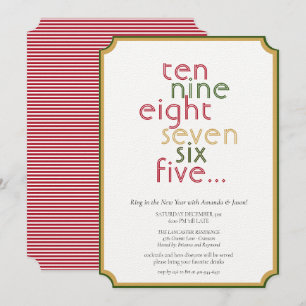 Invitation Décompte Red Green Gold New Years Eve Party 