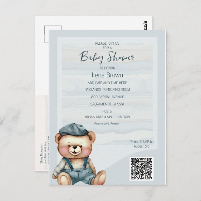 Invitation décontracté Cosy Bear Baby shower (Devant / Derrière)