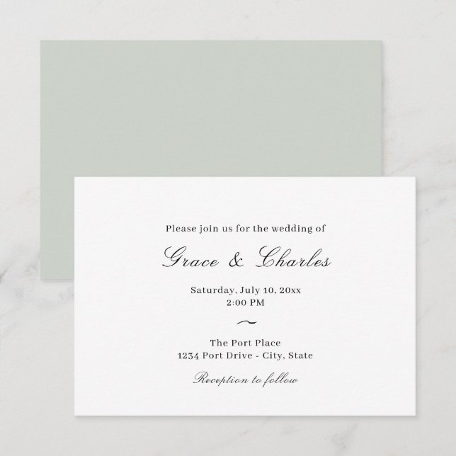 Invitation Décontracté Elegant Beige Vert Mariage Élégant (Devant / Derrière)