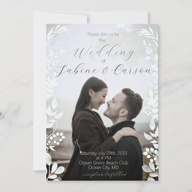 Invitation Décontracté moderne photo Floral Mariage superposi (Devant)