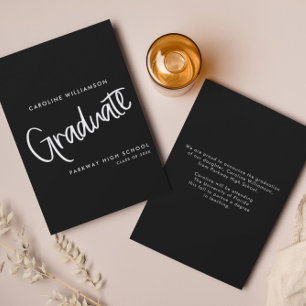 Invitation Décontracté Script tendance Black Graduation Faire