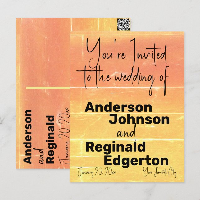 Invitation décontractée d'été recto-verso jaune pê (Devant / Derrière)