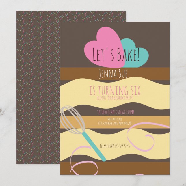 Invitation Décor de gâteau tranché Parfums roses d'anniversai (Devant / Derrière)