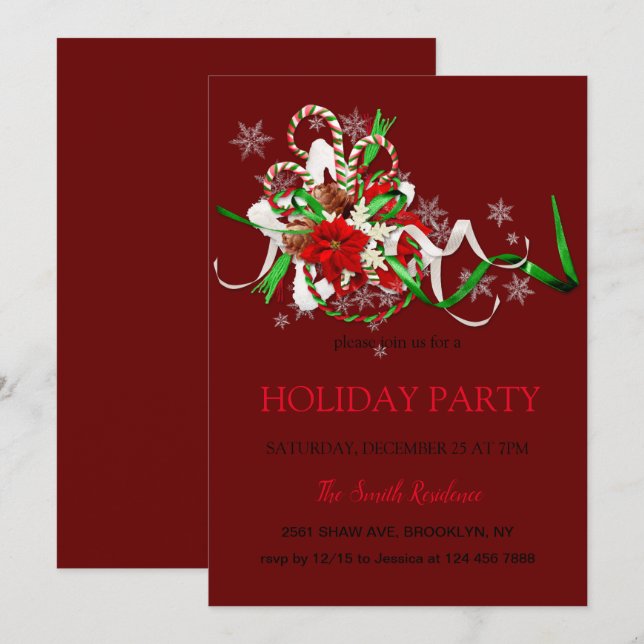 Invitation Décor de nouvel an loli pop, star de Noël Invit (Devant / Derrière)