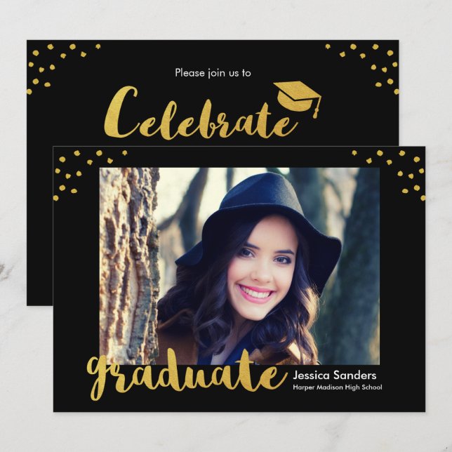 Invitation Décor moderne Gold Décor Graduate Photo Party (Devant / Derrière)