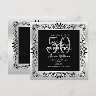 Invitation Décoratif Argent Classé encadré 50e anniversaire