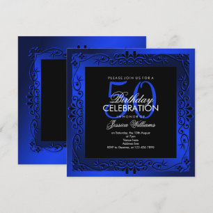 Invitation Décoration bleue classique encadrée 50e anniversai