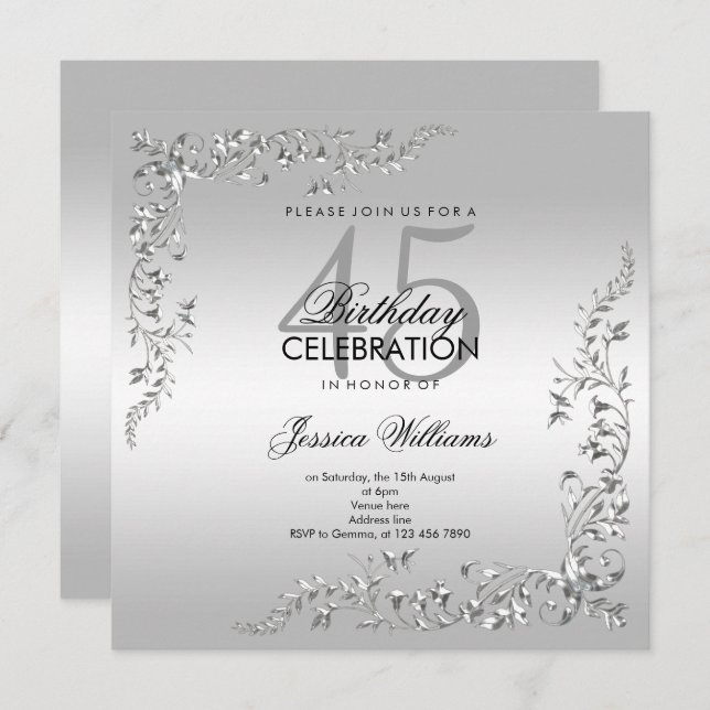 Invitation Décoration d'argent 45ème anniversaire (Devant / Derrière)