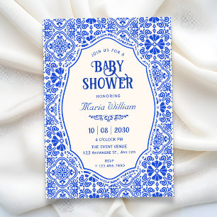 Invitation Décoration de baby shower à motif de carreaux bleu