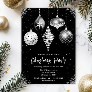 Invitation Décoration de Noël noire et argentée Fête de Noël
