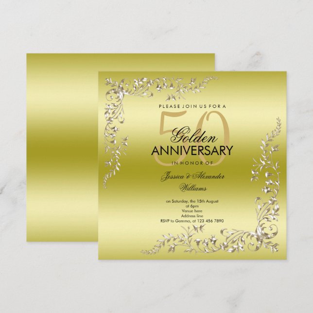 Invitation Décoration d'or 50e anniversaire de Mariage (Devant / Derrière)