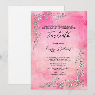 Invitation Décoration gracieuse en argent Aquarelle Anniversa