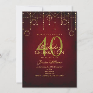 Invitation Décoration rose Parties scintillant rouge et or An