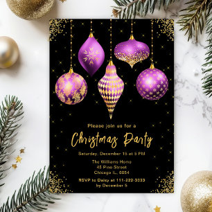 Invitation Décoration violette et dorée Fête de Noël