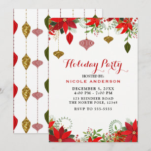 Invitation Décorations de fête de Noël et poinsettias