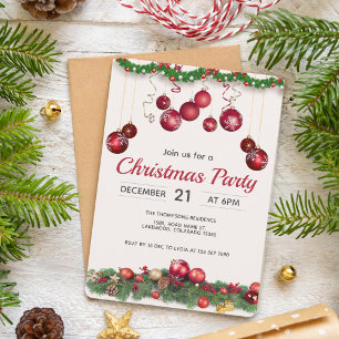 Invitation Décorations de fête rouges Noël moderne