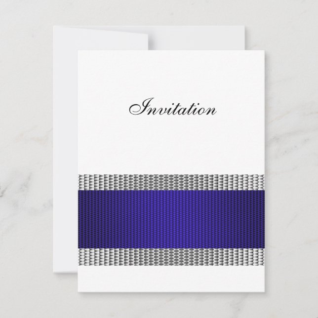 Invitation Découpe en métal bleu et argent blanc Tous les évé (Devant)
