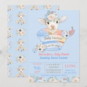 Invitation Découverte du sexe du bébé agneau rose bleu neutre