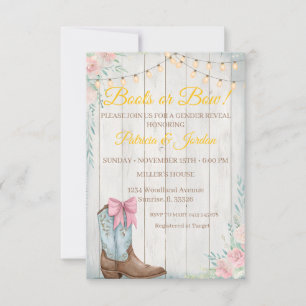 Invitation Découverte du sexe du bébé avec des bottes rustiqu