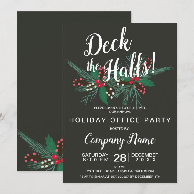 Invitation Découvrir les halls de l'entreprise de Noël mistle (Devant / Derrière)