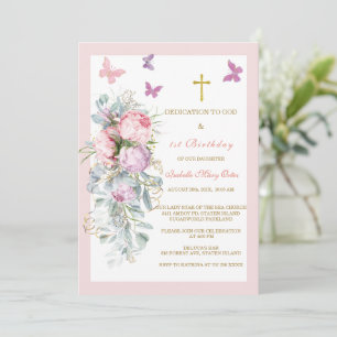 Invitation Dédicace florale élégante et 1er anniversaire