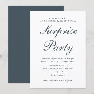 Invitation Deep Blue and White Classic Surprise Party
