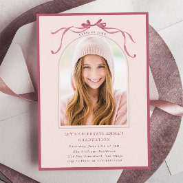 Invitation Deep Blush Bow Graduation Party Arch Photo Pink
