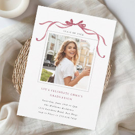 Invitation Deep Blush Bow Graduation Party Photo Minimal
