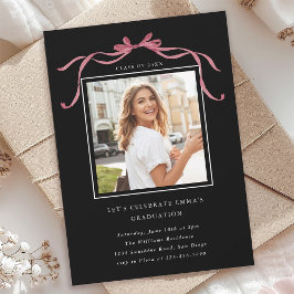 Invitation Deep Blush Ribbon Bow Graduation Party Photo Black
