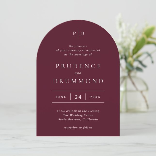 Invitation Deep Burgundy Elegant Classic Wedding (Debout devant)