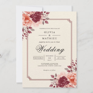 Invitation Deep Crimson Floral Mariage romantique