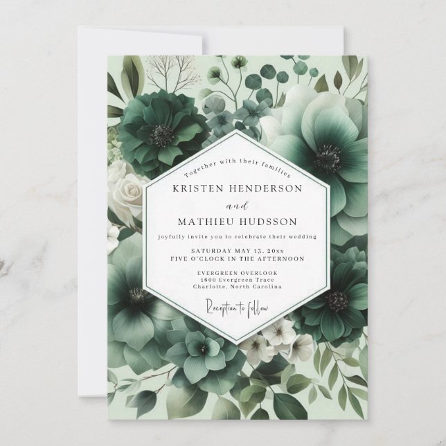Invitation Deep Green Floral Opulent Wedding (Devant)
