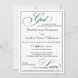 Invitation Deep Green God is Love Christian Mariage
