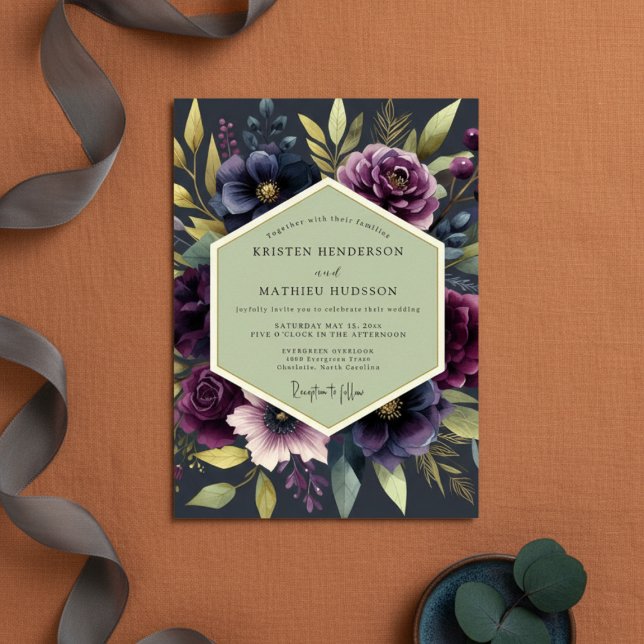 Invitation Deep Plum Bloom Autumn Wedding (Créateur téléchargé)