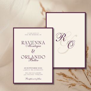 Invitation Deep Plum Ivory Monogram Glam Mariage Argenté