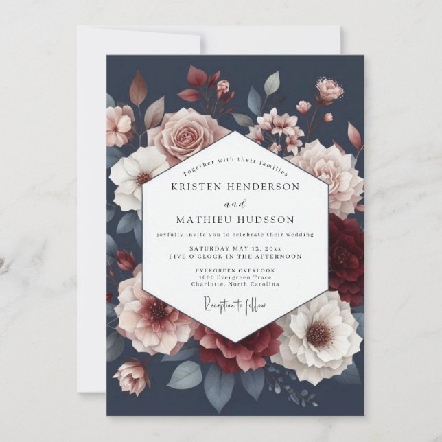 Invitation Deep Red Floral Romance Wedding (Devant)