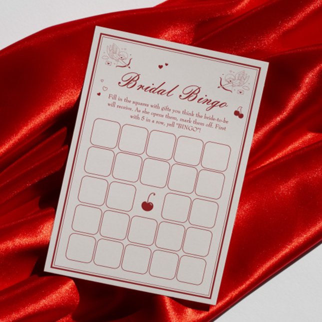 Invitation Deep Red Valentine Bridal Shower Bingo Game Card (Créateur téléchargé)