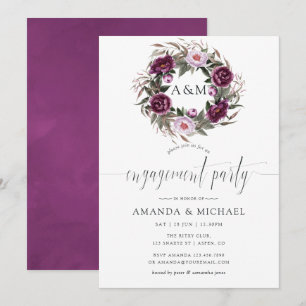 Invitation Deep Velvet Floral Monogramme Partie d'engagement