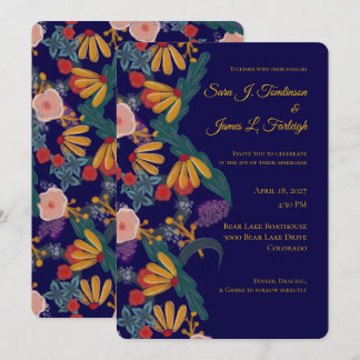Invitation Deep Wildflower Garden Illustrated Wedding